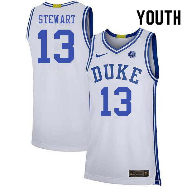 Youth #13 Sean Stewart Duke Blue Devils College Basketball Jerseys Stitched Sale-White